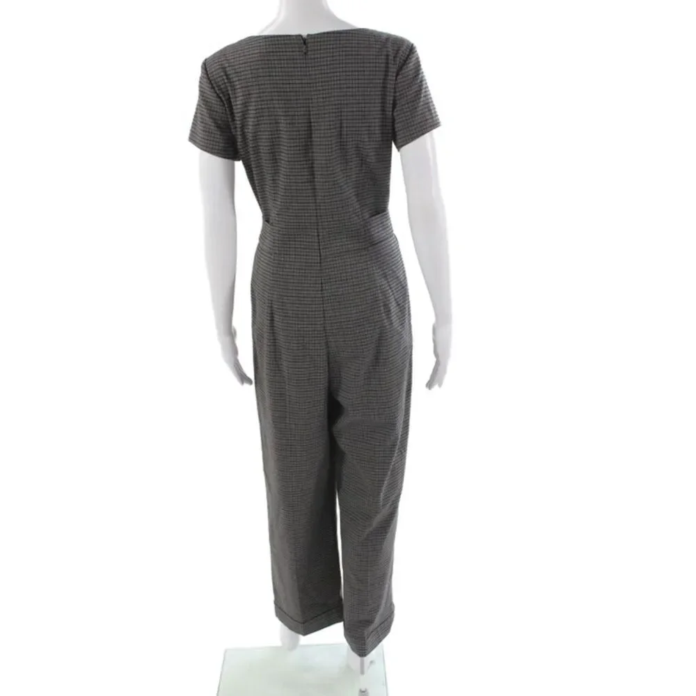 Club Monaco Women Gray Check V-Neck Short Sleeve Jumpsuit Size 6